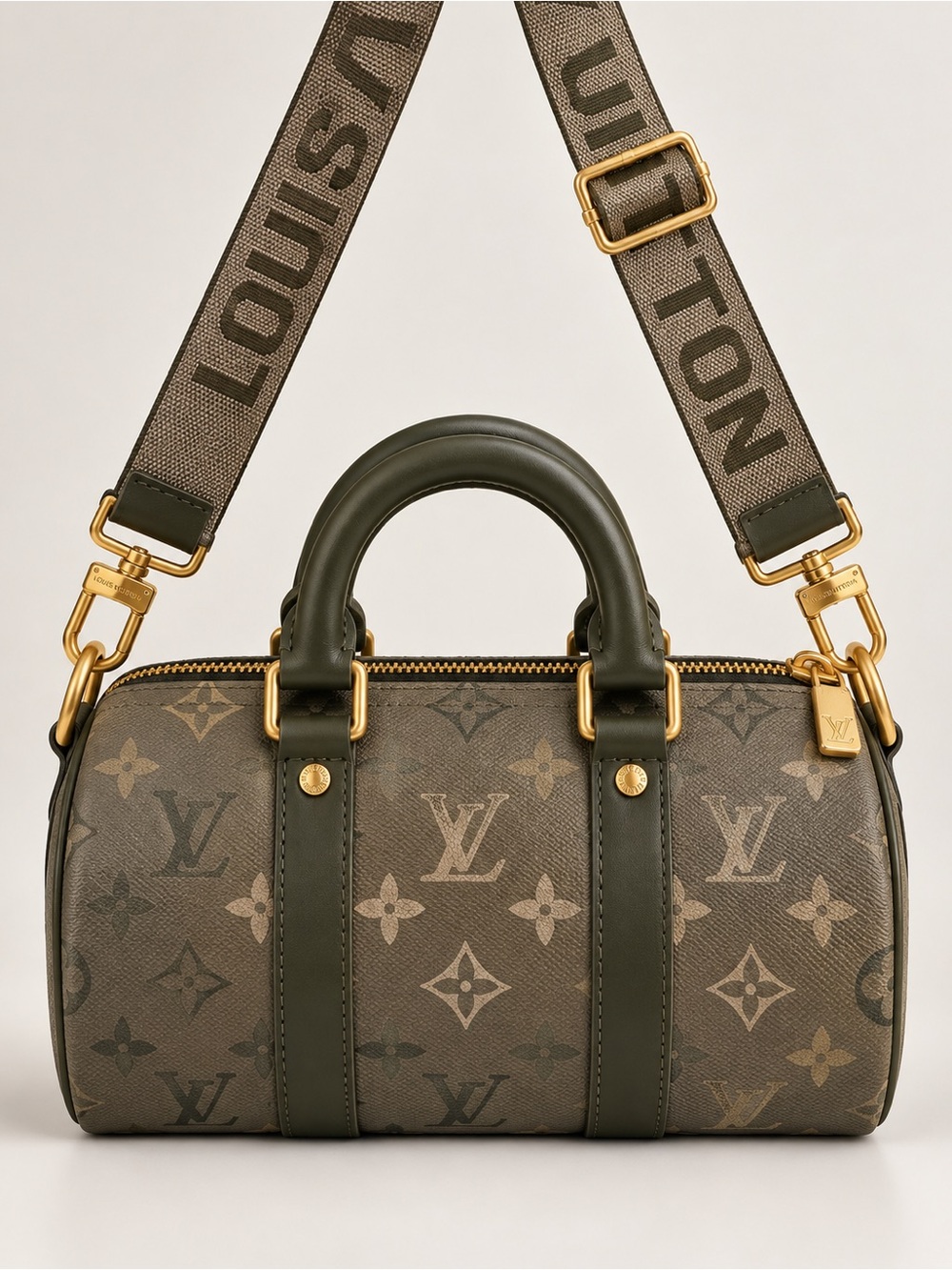 Louis Vuitton Olive Monogram Mini Speedy with Wide Logo Strap